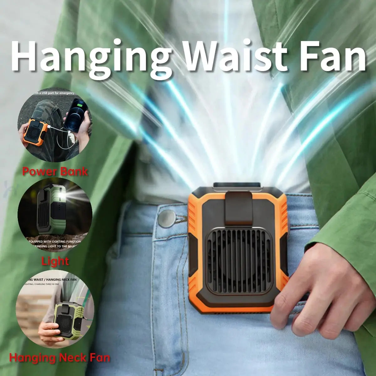 Portable Waist Fan - USB Rechargeable Hands-Free Cooling Solution