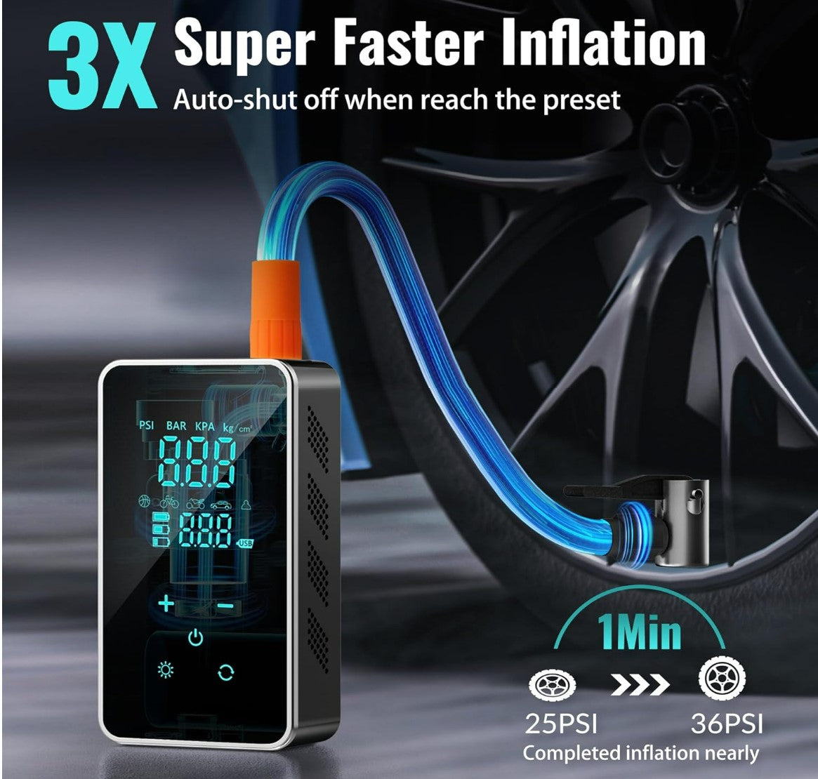 12V Portable Tire Inflator – Wireless & Wired Options with Power Bank and LED Lighting