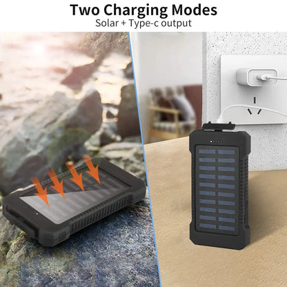 Solar-Powered Waterproof Power Bank – Dual USB & Emergency Features