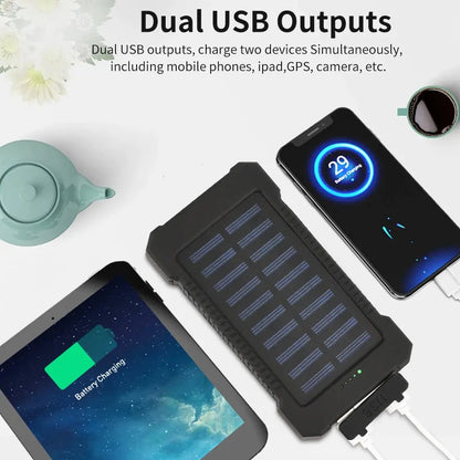 Solar-Powered Waterproof Power Bank – Dual USB & Emergency Features