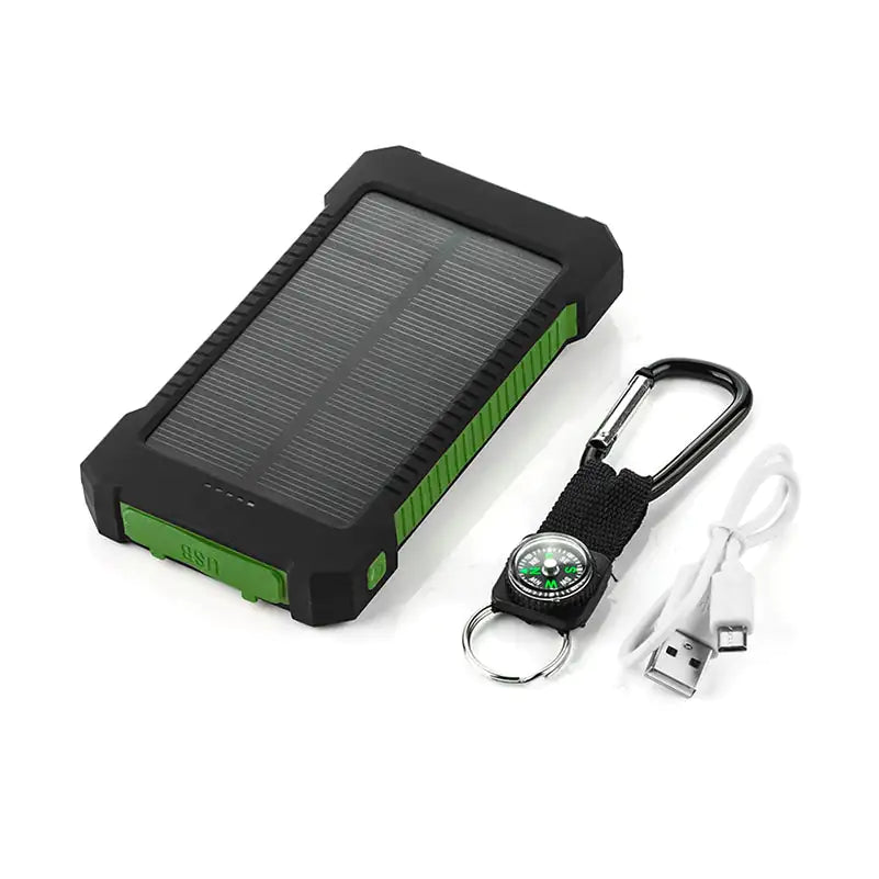 Solar-Powered Waterproof Power Bank – Dual USB & Emergency Features