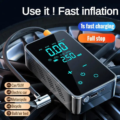 12V Portable Tire Inflator – Wireless & Wired Options with Power Bank and LED Lighting